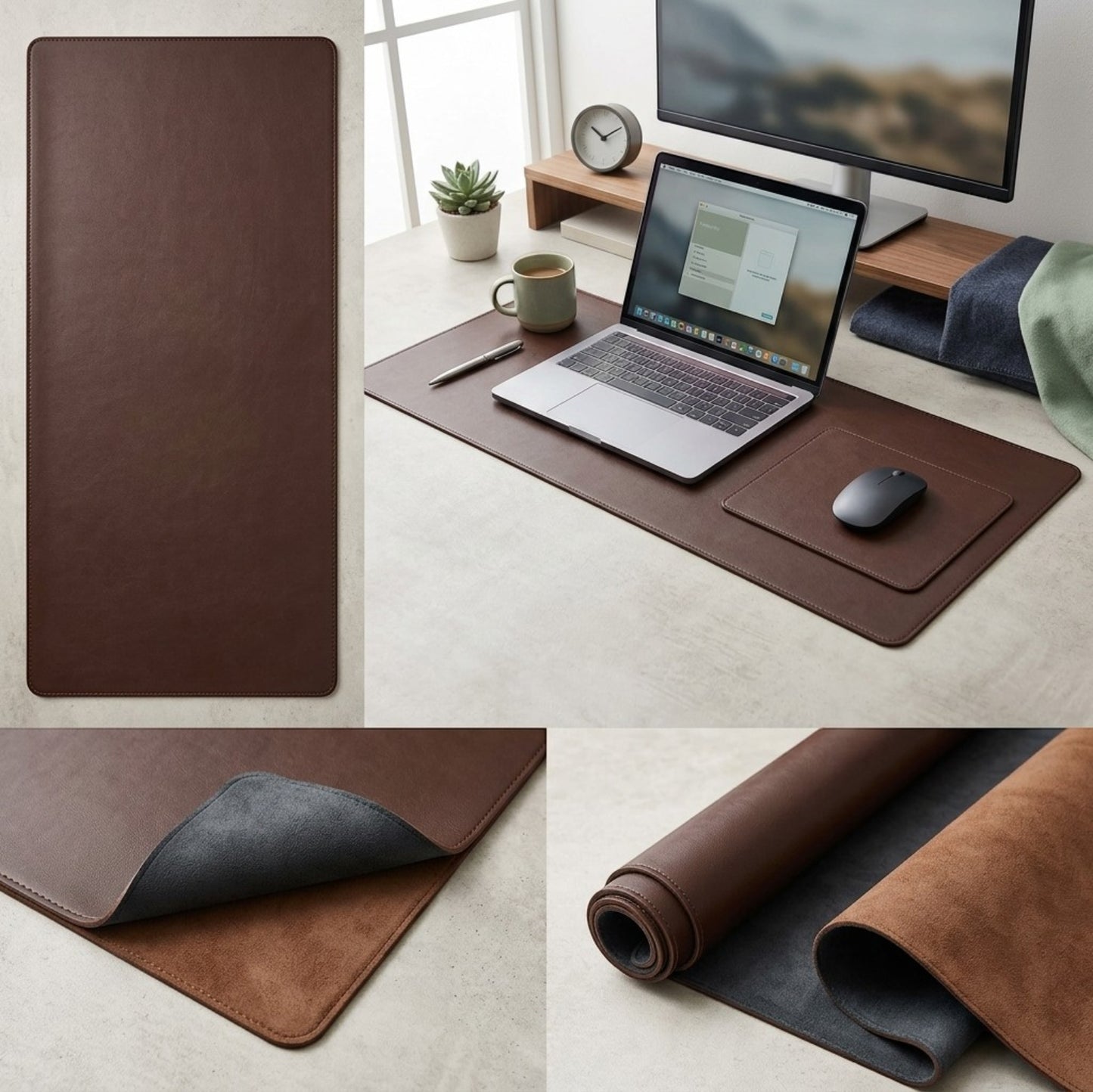 Grwnx Waterproof Desk Mat PU Leather 31.5 x 15.7 in Brown