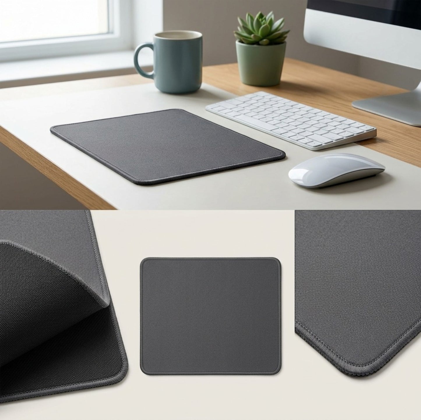 Grwnx Compact Mouse Pad Non-Slip Rubber Base 9.8 x 8.3 in Gray