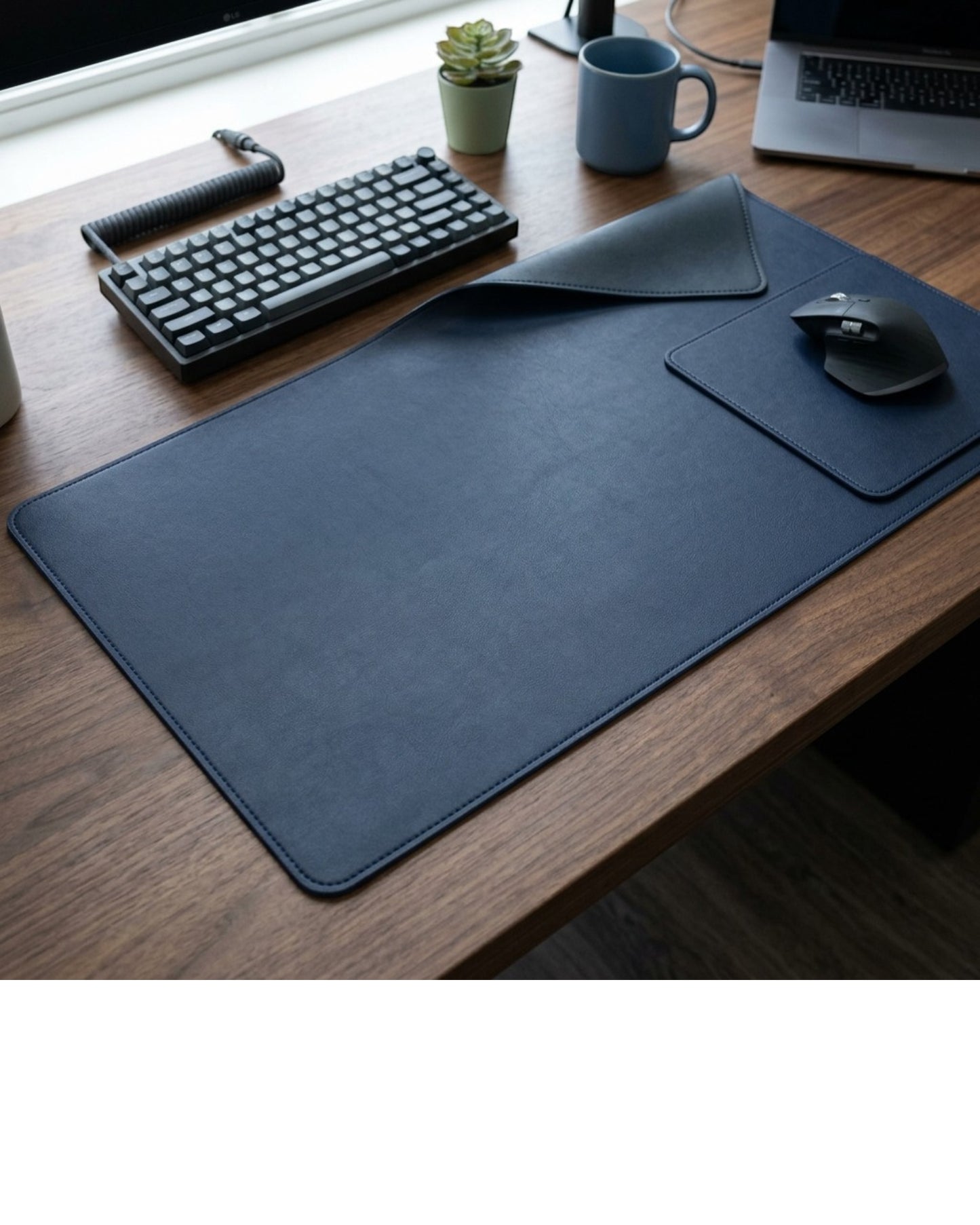 Grwnx Reversible Desk Pad Smooth Surface 35.4 x 17 in Navy