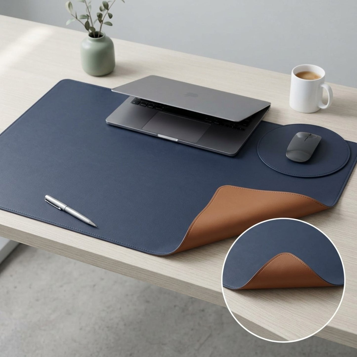 Grwnx Reversible Desk Pad Smooth Surface 35.4 x 17 in Navy
